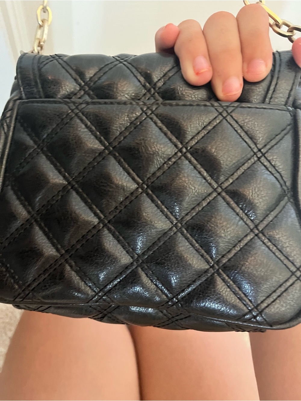 Quilted Black Leather Crossbody Bag with Chain Strap - Picture 3 of 3
